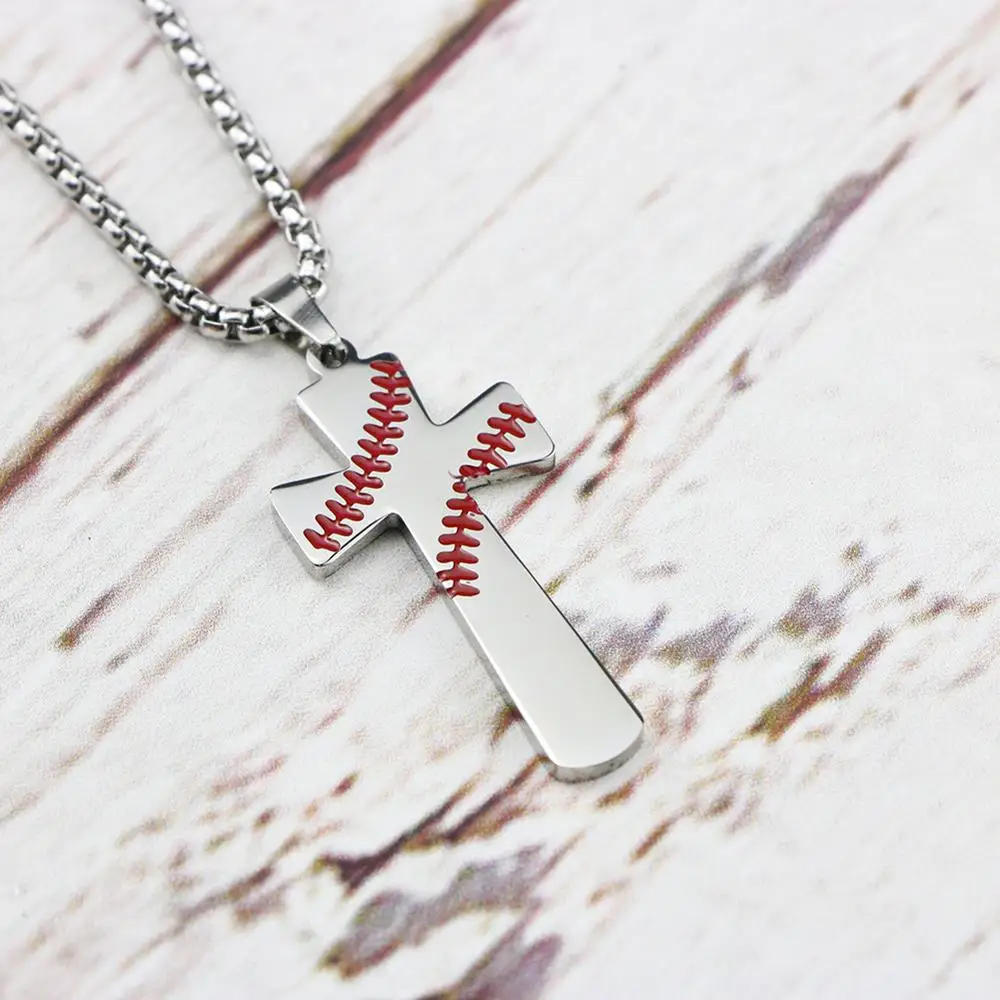 Buy Sports Baseball Bat Cross Necklace Stainless Steel Pendant Silver Chain  24in Online at desertcartKUWAIT