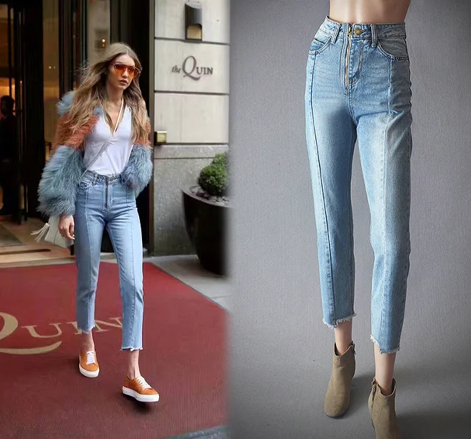 Fashion Women Jeans Asymmetric Leg Hem Cropped Jeans Pants Buy Cropped Pants Women Jeans Product On Alibaba Com