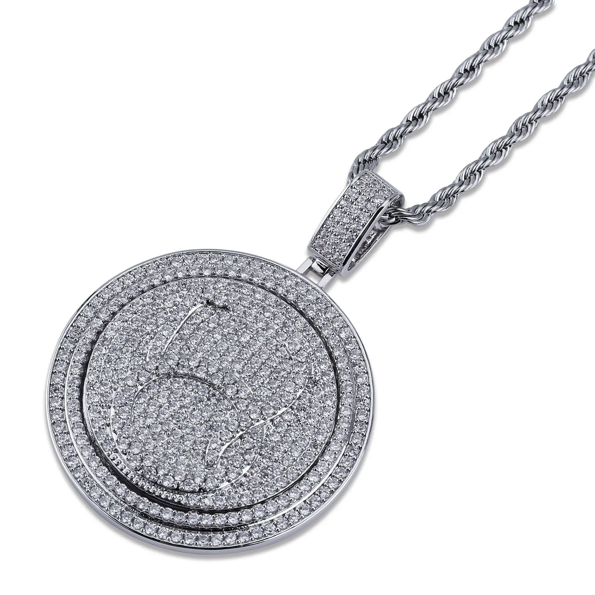 Rapper Migos QC Revolving Double Disc Zircon Coin Pendant Necklace