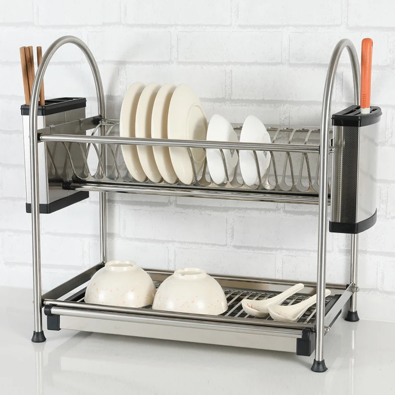 2-Tier Dish Drying Rack, Kitchen Counter Storage Dish Rack with