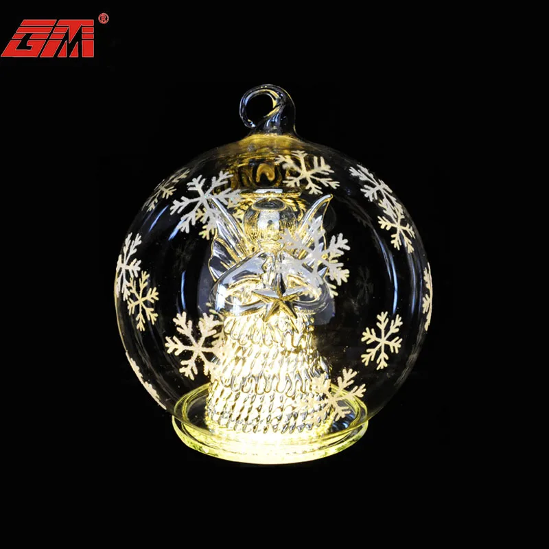 Lighted ball shaped glass christmas gift items with angel inside