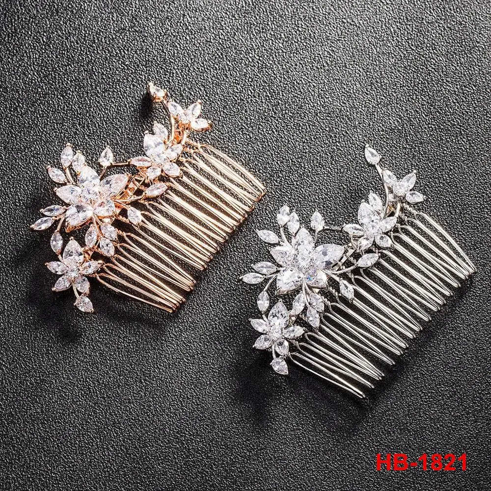 Fancy Bulk Rose Gold Clear Cubic Zircon Bridal Hair Combs Hair Accessories  - Buy Bridal Hair Comb,Cubic Zircon Hair Comb,Vintage Hair Accessories  Product on 