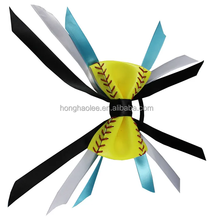 Лидер продаж 2024 Спорт на открытом воздухе бейсбол с лентой Софтбол кожа ручной работы бант для волос в наличии ювелирные изделия