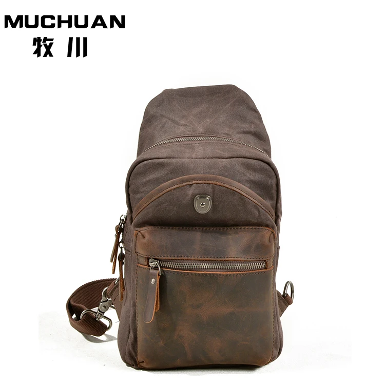 Men's sling travel chest pack high capacity waterproof waxed crossbody canvas chest bag hiking