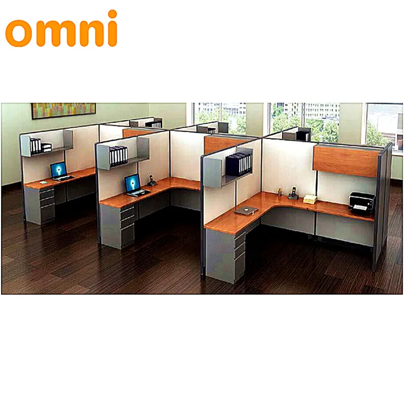 OMNI Modern 3-Seat Modular Open Plan Call Center Office Staff Cubicles Workstation Desk L-Shape Expandable Adjustable Aluminium