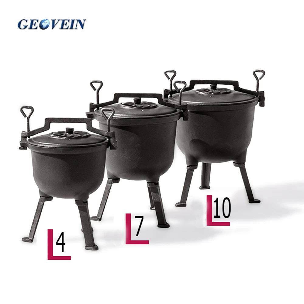 4/7/10/15l cast iron camping potjie three