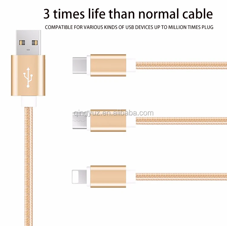 Производство, логотип под заказ, нейлоновая оплетка, несколько 3 в 1, usb-кабель для зарядки для iPhone, Тип c для micro