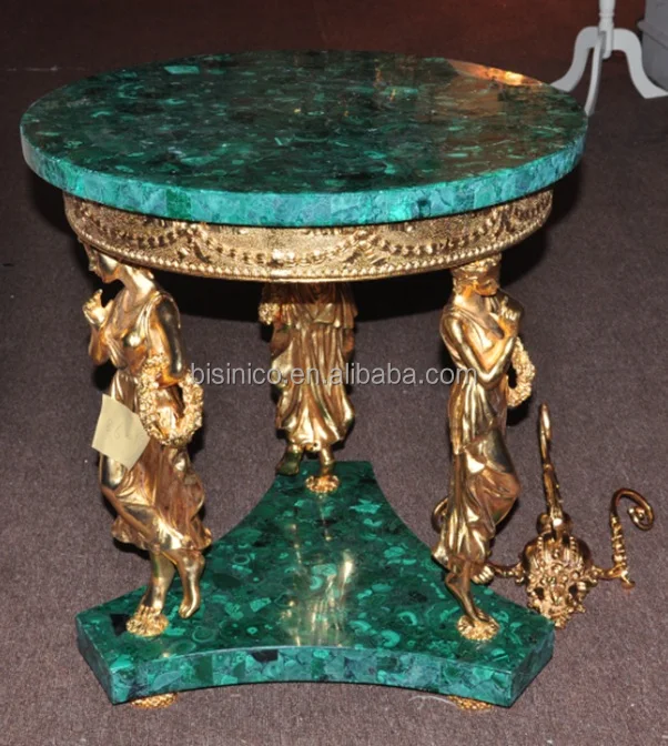 European Style Round Lamp Table, Gilt Bronze Ladies Supported Decorative Small Coffee Table