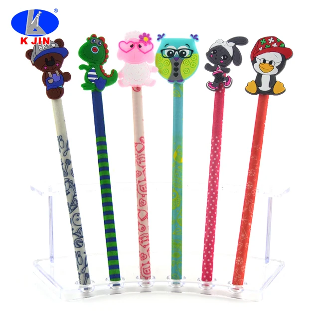 High Quality New Velvet Flocked Color Fabric Wrapped Wood Pencil Animal Topper Pencils with Cartoon Animals tiger lion zebra on Top
