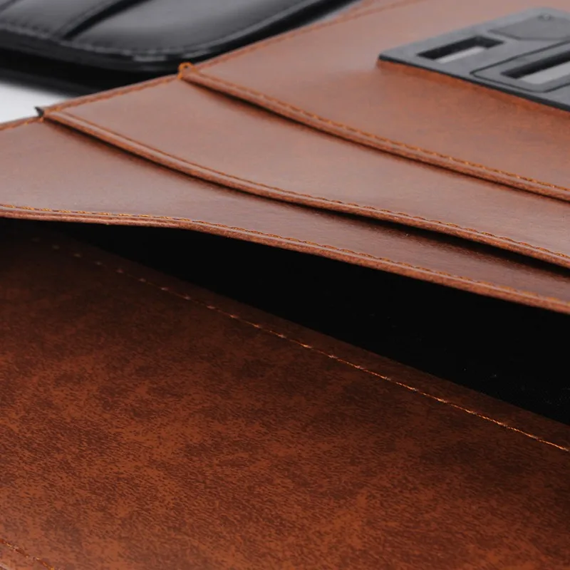 Promotional PU Leather File Folder Custom Logo Padfolio Notepad With Calculator