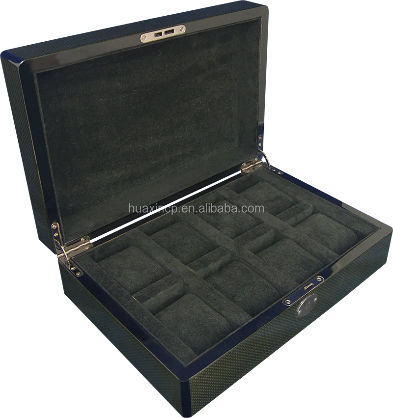 Carbon Fiber Watch Storage Boxes Case Black Wooden Watch Display