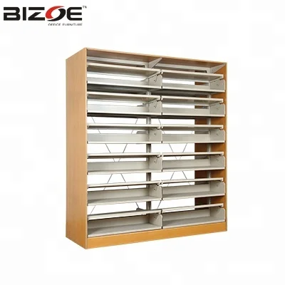Customized Size Two-Sided Steel Bookshelves Multi-Tiered Modern Design for School Hotel Hospital Furniture & Library Use
