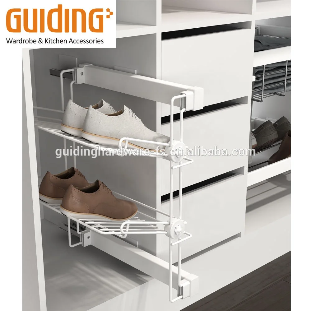 Lateral Pull-out 4 Tier Metallic Shoe Shelf  with Dtc Hinge Soft Closing