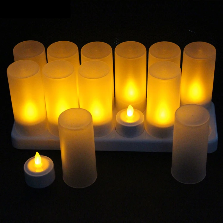 Rechargeable 12pcs LED Tealight Flicker Flameless with Cover LED Tea Light Candle Set for Wedding Birthday