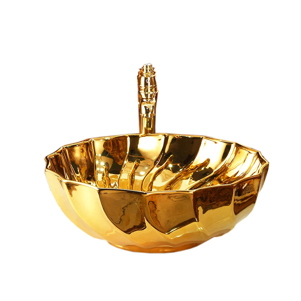 Hotel bathroom above counter sink plating gold bathroom face basin