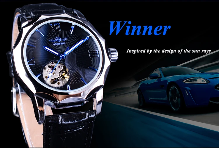 WINNER Sport Triangolo Milare Scheletro Uomo Orologi da polso meccanici Cinturino in caucciù di lusso Automatico luminoso relogio masculino  1511