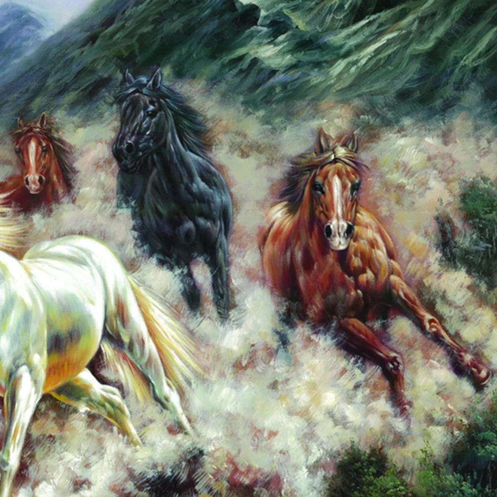 Famous Chinese Wall Art Work - Running 8 Horse Oil Painting