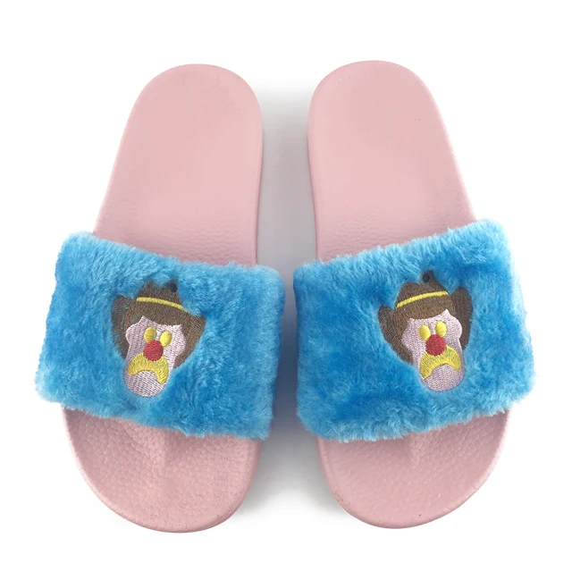 
 Greatshoe winter women sandal pink faux fur slippers slider customize sandals fur slippers for women  