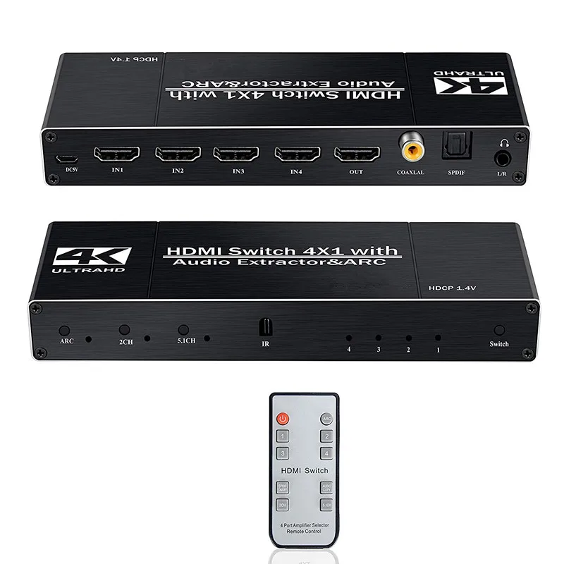 4k Hdmi 4x1 4 In 1 Out Hdmi Switcher With Arc Spdif Coaxial 3.5mm Audio Output Extractor - Buy 4k Hdmi Switch 4x1 4 4 In 1 Out Arc