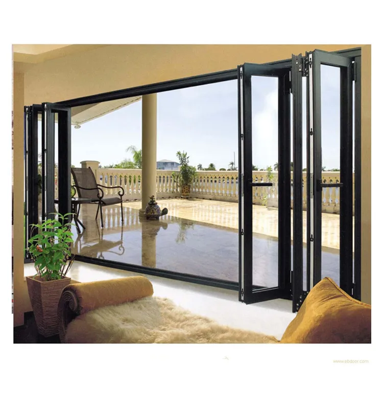 personalizar norte americano marco de aluminio cuatro paneles exterior plegable  puertas correderas apilamiento paredes de vidrio puerta plegable de  aluminio