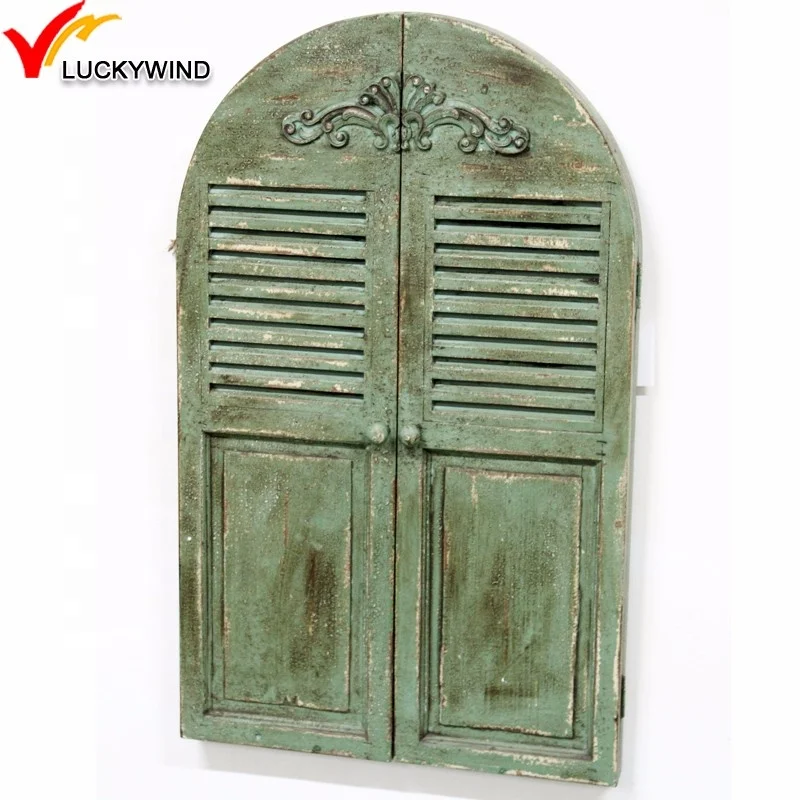 Olive Green Decorative Shutter Window Framed Antique Paint Mirror
