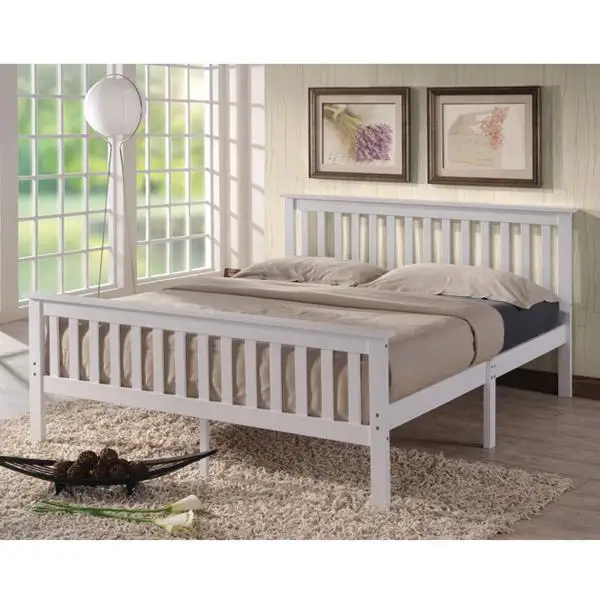 Pine Wood White Latest Double Bed Design Space Saving Floor Twin Xl Low