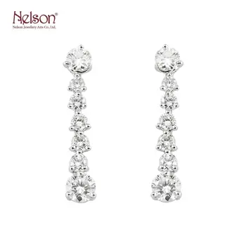 Latest Fine Jewellery Love 18K 750 White Gold Diamond Anniversary Drop Glittering Line Earrings For Career Professionals