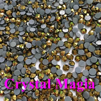 Gold color DMC Czech Korea quality crystal flat back hotfix rhinestone in bulk