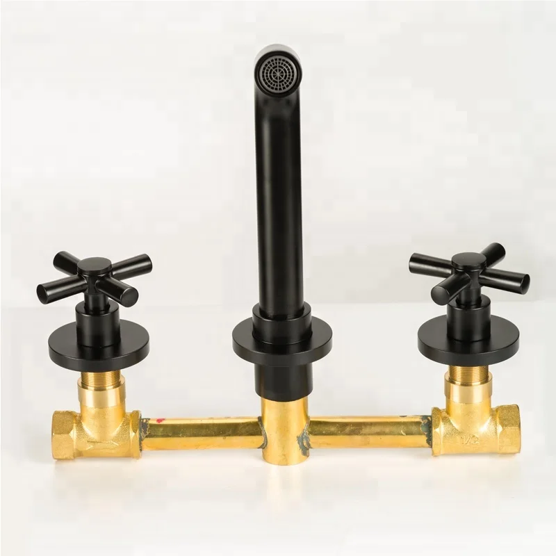 Настенный смеситель с двойной ручкой настенный кран холодной и горячей воды черного цвета современный дизайн для ванной комнаты