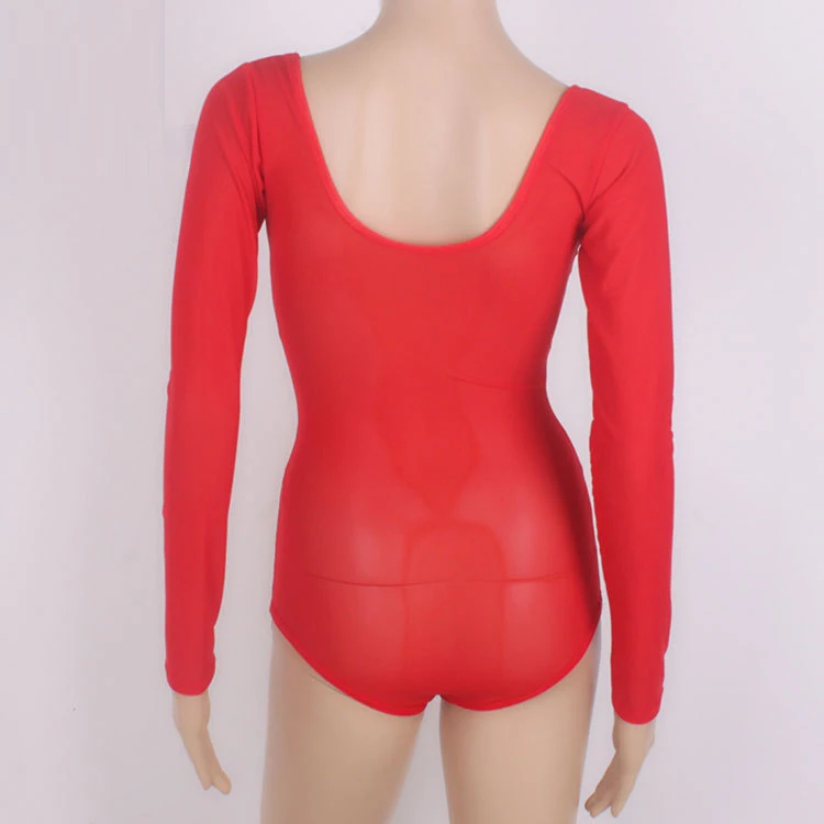 Sexy Transparent Mesh Jumpsuit Long Sleeve with Button Design Belly Dance Training Basic Blouses Top for Women