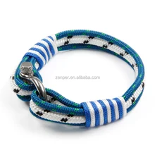 Mens nautical braided rope bracelet elastic stainless steel bracelet with bow shackle