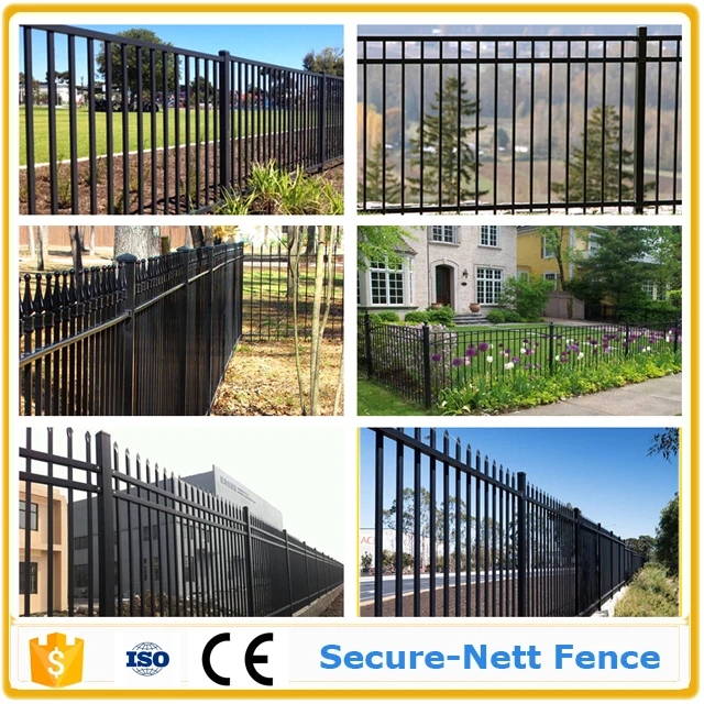 Wrought Iron Gate Mounted Between Stone Pillars Secure-Nett Fence