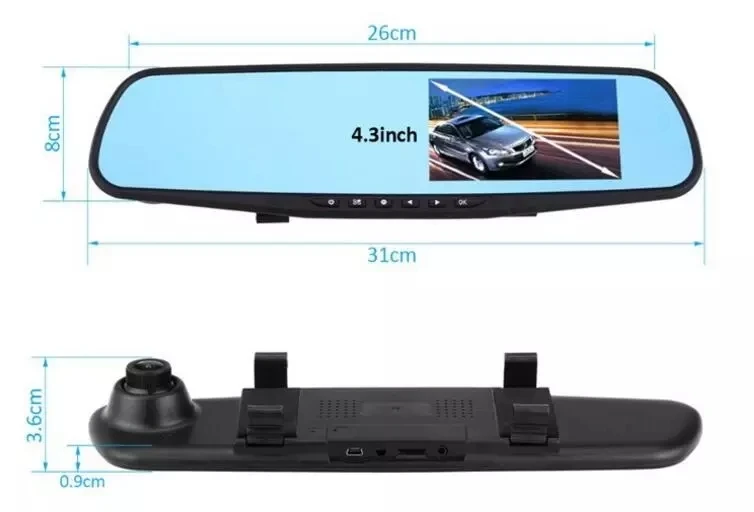 
Лидер продаж, видеорегистратор 4,3 дюйма с двумя объективами, 1080P Full HD, Автомобильная камера заднего вида, видеорегистратор 