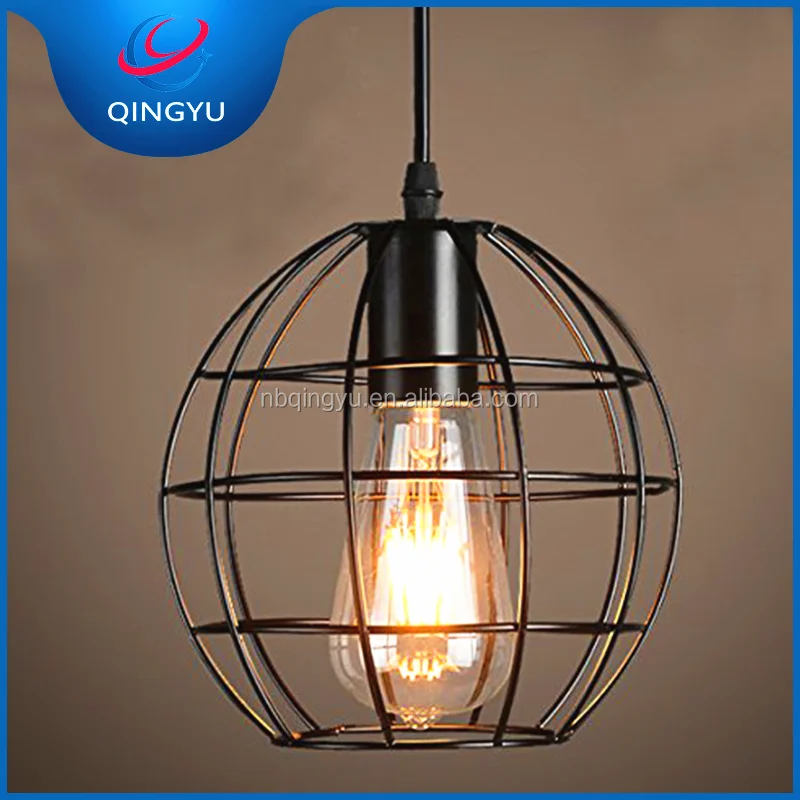Industrial ST64 Edison Bulb Cage String Lights Hanging Pendant Metal Iron Wire Fixture Lamp