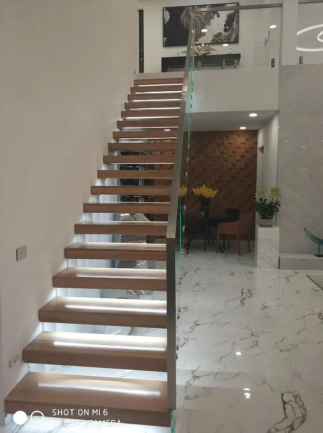 Floating Glass Railing Led Luxury Modern Stair Glass Railing LED Light Floating Stairs