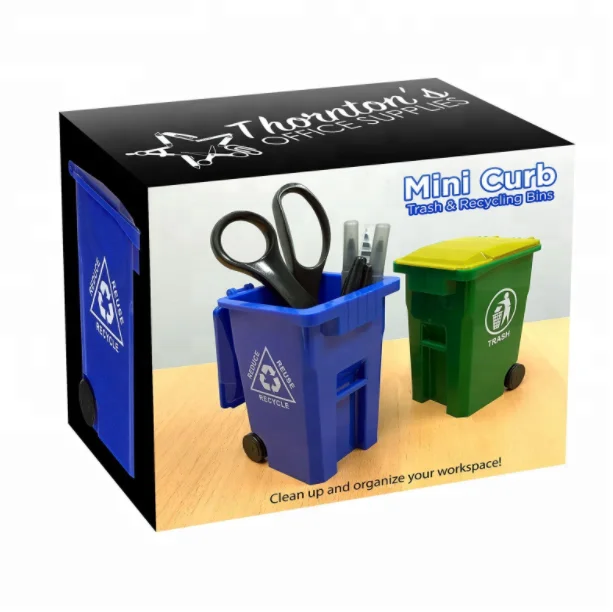 
Мини-мусорная корзина, держатель для ручек и набор уникальных крошечных контейнеров для переработки карандашей, настольный органайзер, зеленый, синий 