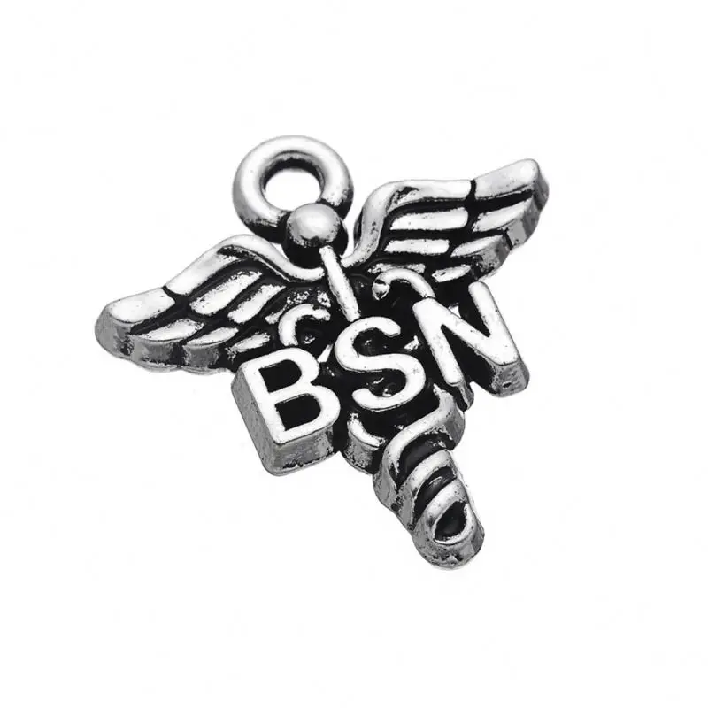 Tibetan Silver Plated Caduceus Bachelor of Science in Nursing BSN