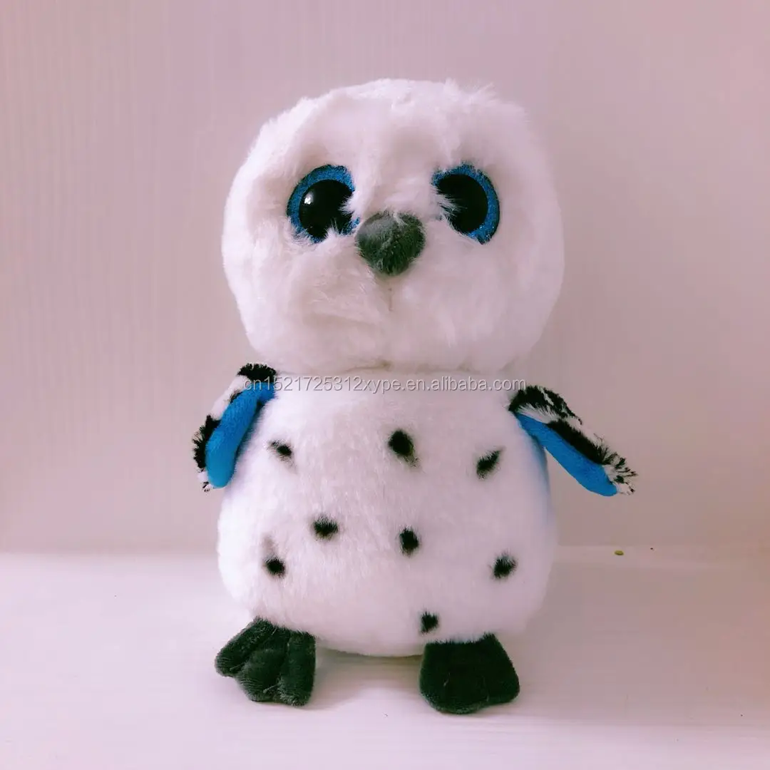 Búho de peluche blanco, animal de peluche con ojos grandes