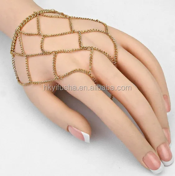 Hot Gold Bracelet Bangle Slave Chain Link Interweave Finger Ring Hand HarnessBvk