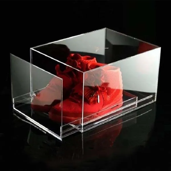 Factory custom top quality slide out acrylic shoe box, China Factory Wholesale Price Sneaker Clear acrylic shoe display box