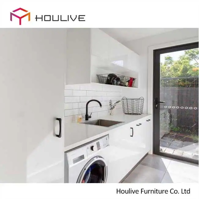 MDF Laundry Cabinet Customized Inserted Design with High Gloss Washing Machine Cabinet