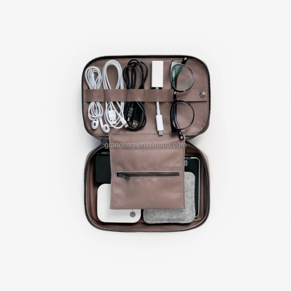 High Quality PU Leather Travel Digital Products Organizer Cable Tools case  Tech Dopp Kit