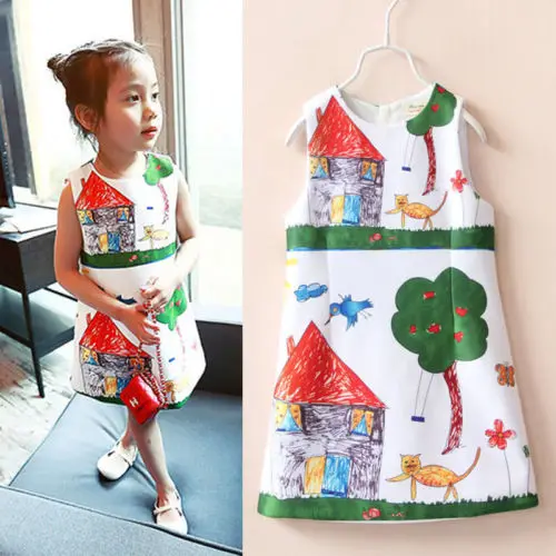 2016 Newest Baby Girl font b Dress b font Floral Graffiti Party Gown font b Fancy