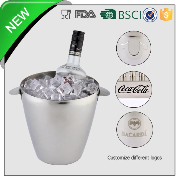 Factory Direct 3L Round Big Champagne Stainless Steel Wine Chiller Silver Metal Gift Pail in Beer Inox Ice Buckets With Handle