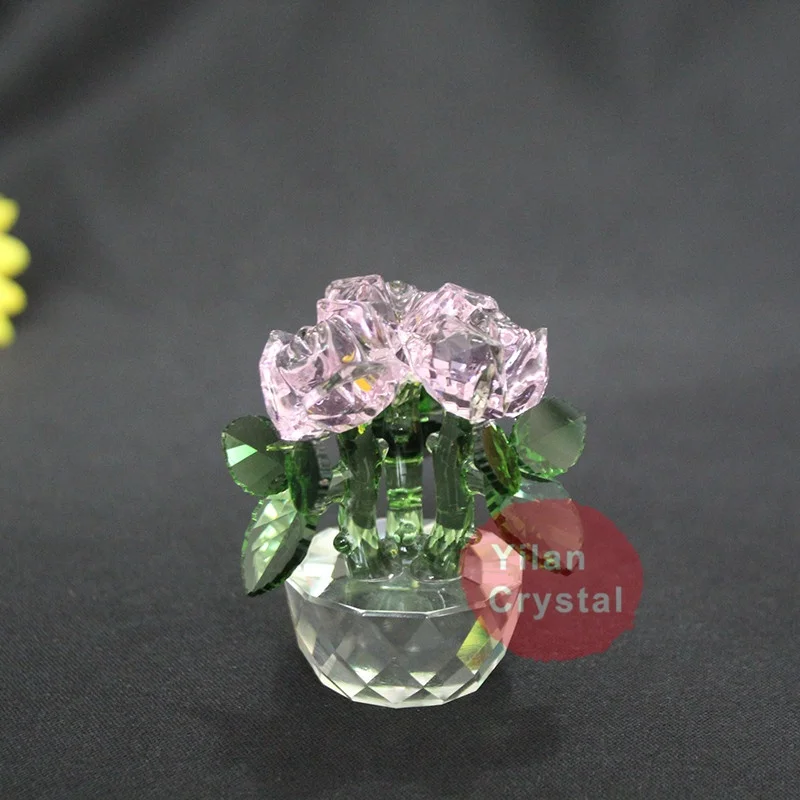 Оптовая продажа Лидер продаж кристаллическая фигурка розы K9 с вазой для украшения дома и