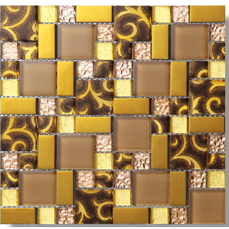 Mosaic Tile Orange Lightning Design Mixed Silver Glass Tile for Kitchen Backplash Bath Wall