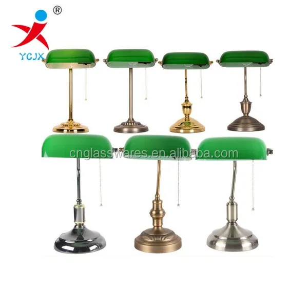 Classic Banker Lamp with Green Blown Glass Shade
