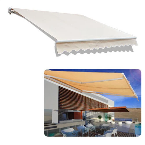 Retractable Patio Awning 12 X 10 Canopy Sun Shade Deck UV Protection Manual Sand Awnings