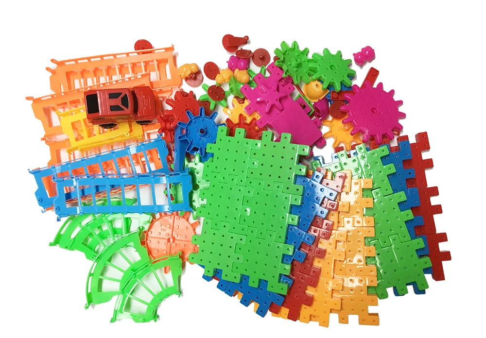 DIY Plastic Gears Building Blocks Funny Bricks with Track Car Toys