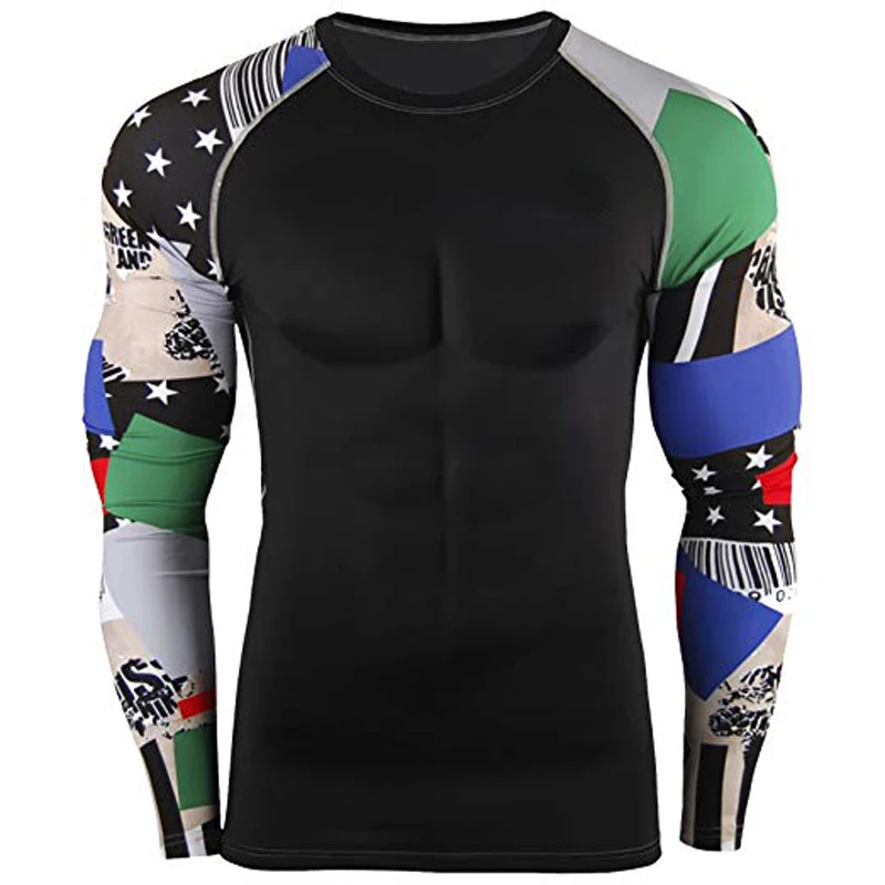 Rash guard Compression mma boxing grappling training gym workout long sleeve 